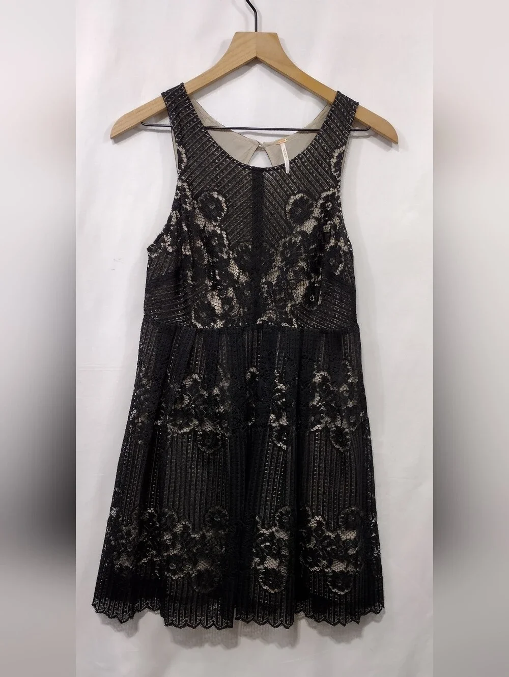 Free People Lace Overlay Sleeveless Keyhole Back Rocco Dress Women's 6 Black